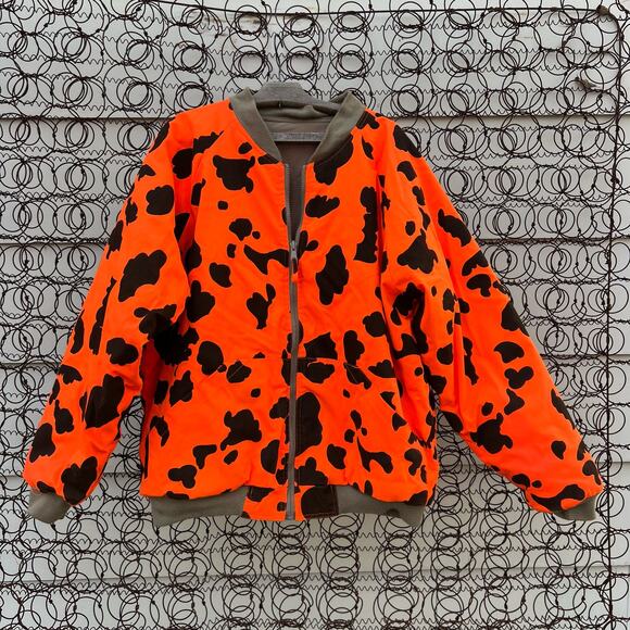 VTG Avid Outdoor Orange Black Spot Camo Reversible Fleece Hunting Coat Jacket XL - Picture 1 of 5